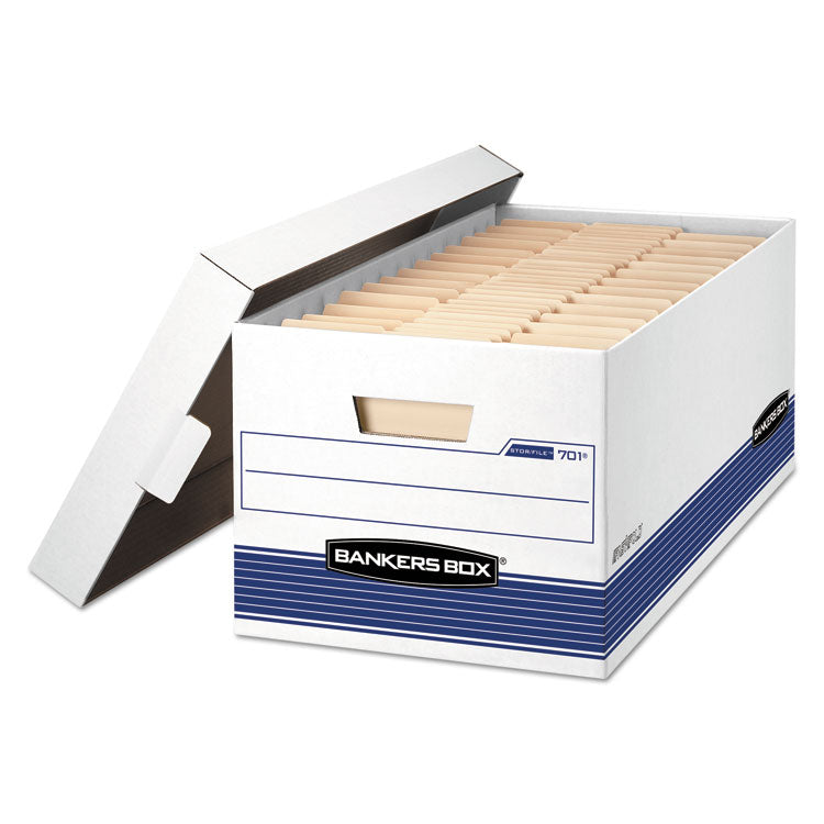 Bankers Box STOR/FILE Medium-Duty Storage Boxes, Letter Files, 12.88" x 25.38" x 10.25", White/Blue, 4/Carton (FEL0070104) Carton of 4 Boxes