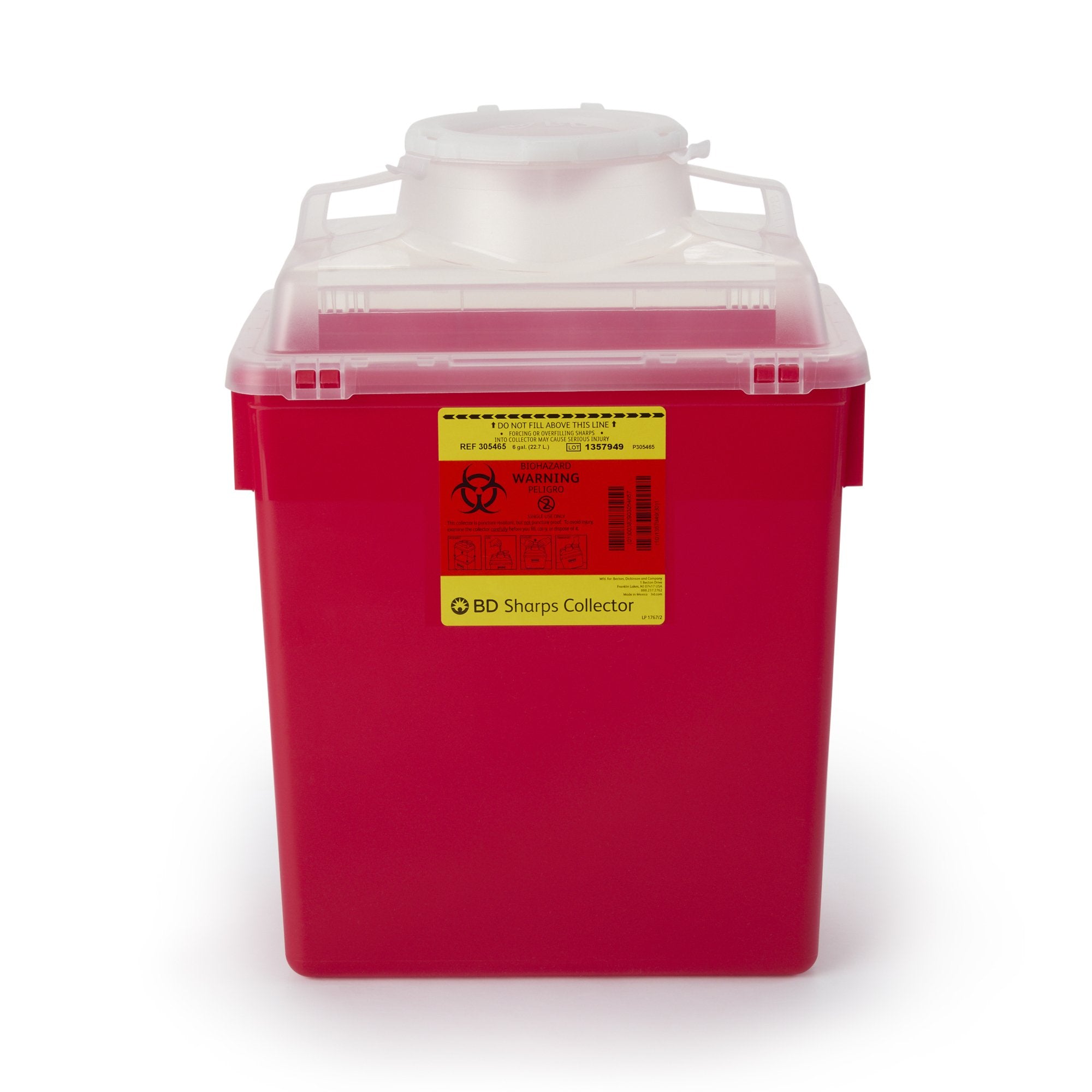 BD Sharps Container Red Base 17-1/2 X 12-4/5 X 8-4/5 Inch Vertical Entry 6 Gallon (190342_CS) 12/CS