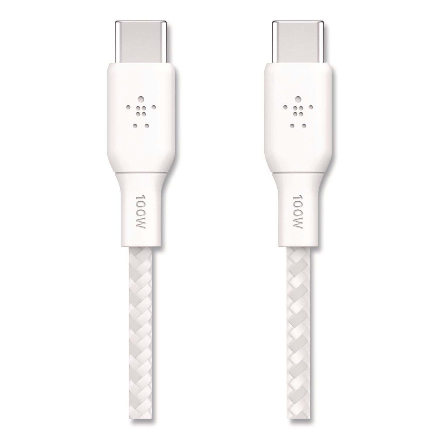 Belkin BOOST CHARGE Braided USB-C to USB-C Cable, 100 W Power Delivery, 6.6 ft, White, 2/Pack (BLKCAB014BT2MWH) Each