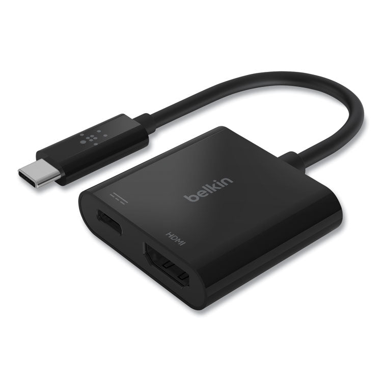 Belkin USB-C to HDMI   Charge Adapter, HDMI/USB-C(F)/USB-C(M), 2.53", Black (BLKAVC002BKBL) Each