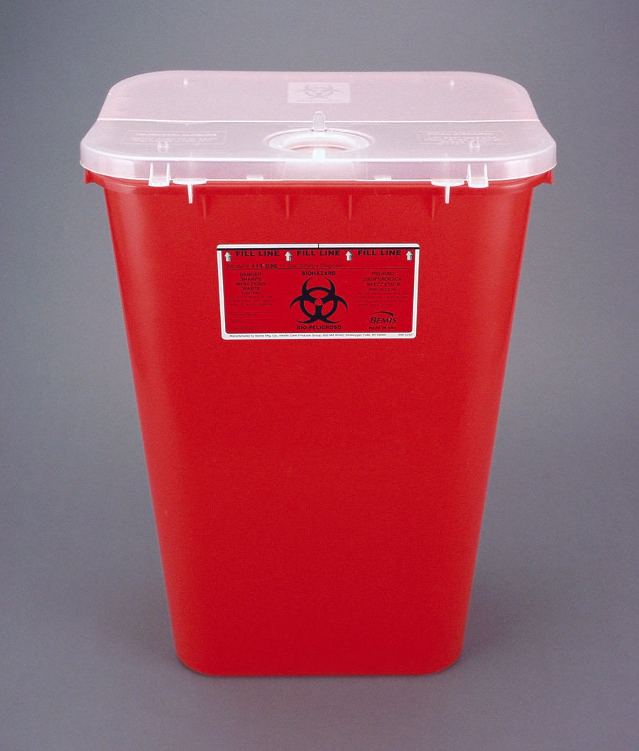 Bemis Sentinel Sharps Container Red Base 22-1/2 H X 16-1/2 L X 11-13/16 W Inch Horizontal / Vertical Entry 11 Gallon (298936_EA) 1/EA