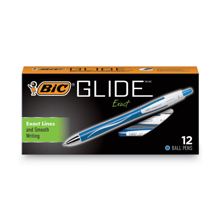 BIC GLIDE Exact Ballpoint Pen, Retractable, Fine 0.7 mm, Blue Ink, Blue Barrel, Dozen (BICVCGN11BE) 1 Dozen