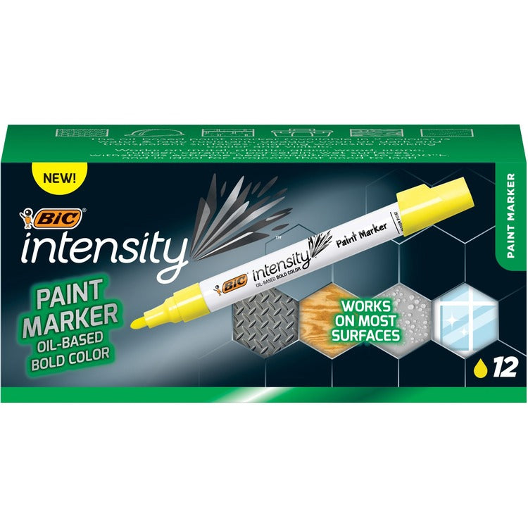 BIC Marker, Permanent, Paint, 2-4/5"Wx6"Lx2-4/5"H, 12/DZ, Yellow (BICPMPRT11YEL) Dozen