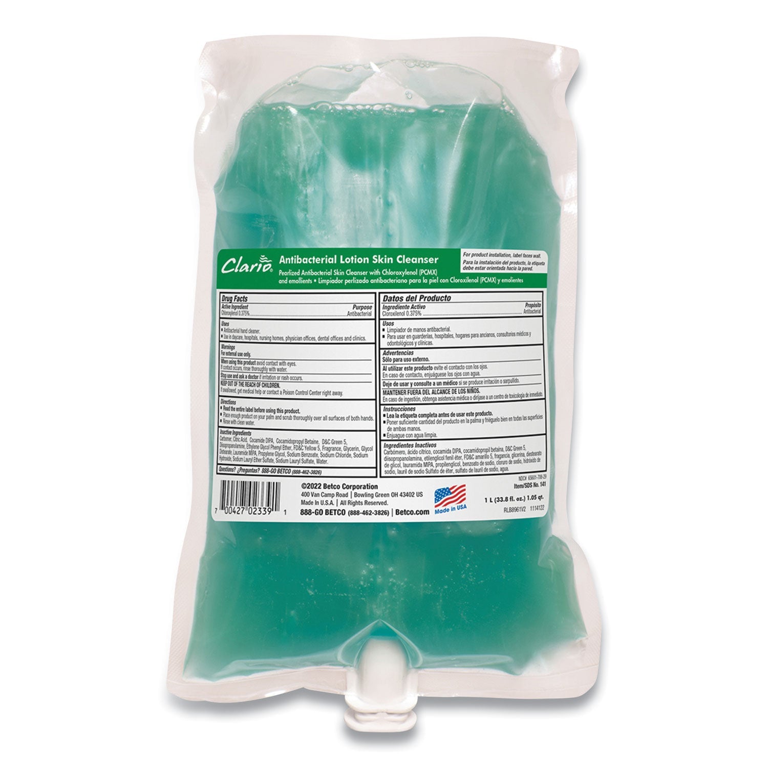 Betco Antibacterial Lotion Cleanser, 1 L Dispenser Refills, 6/Carton (BET1412900) Case of 6