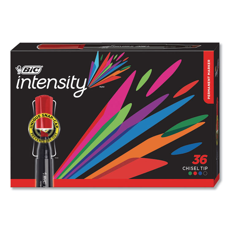 BIC Intensity Chisel Tip Permanent Marker, Broad, Assorted Colors, 36/Pack (BICGPMM36AST) Pack of 36