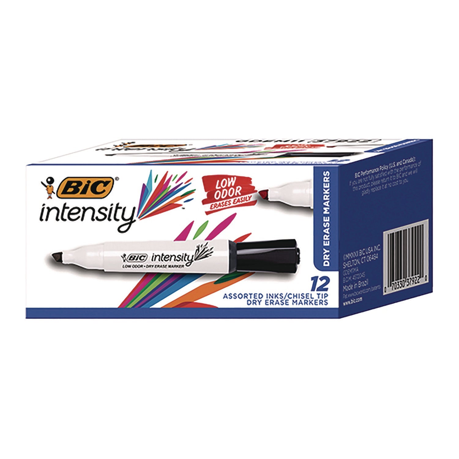 BIC Intensity Low Odor Chisel Tip Dry Erase Marker, Broad Chisel Tip, Assorted Colors, Dozen (BICGDEM11MAAST) Pack of 12