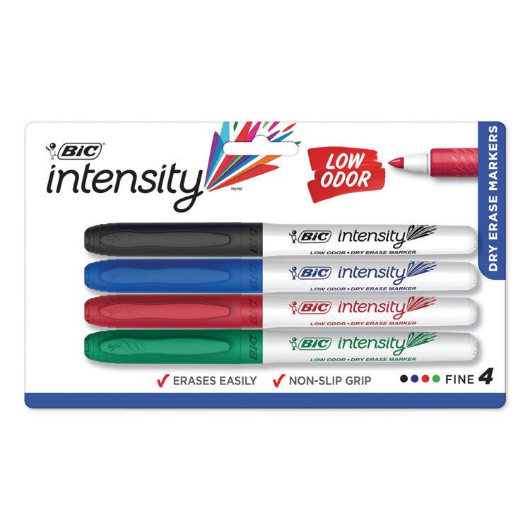 BIC Intensity Low Odor Fine Point Dry Erase Marker, Fine Bullet Tip, Assorted Colors, 4/Set (BICGDEP41ASST) Pack of 4