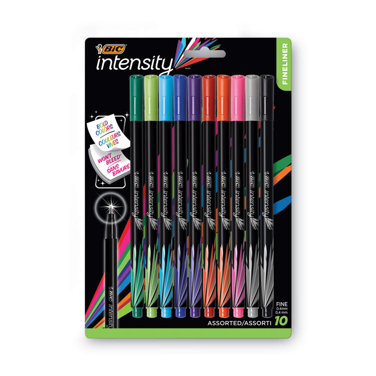 BIC Intensity Porous Point Pen, Stick, Extra-Fine 0.4 mm, Assorted Ink and Barrel Colors, 10/Pack (BICFPINFAP10AST) Pack of 10
