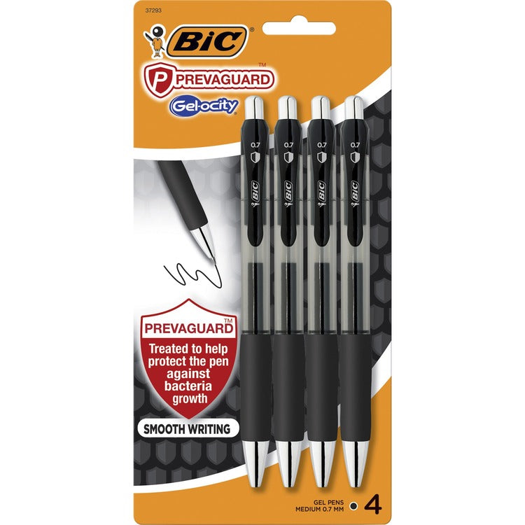 BIC PrevaGuard Gel-ocity Gel Pen - 0.7 mm Pen Point Size - Black Gel-based Ink - 4 / Pack (BICRGGAP4BK) Pack of 4