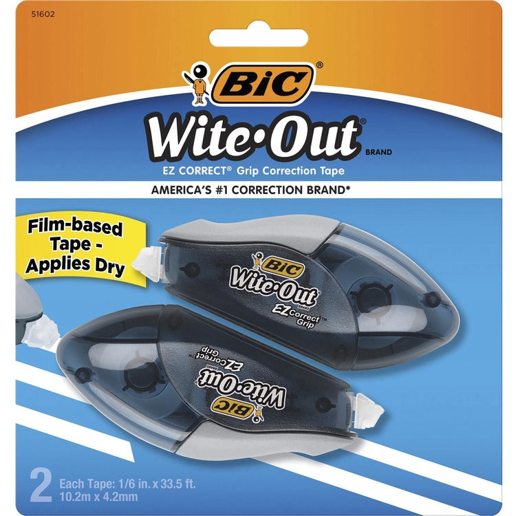 BIC Wite-Out EZ Correct Grip Correction Tape, NonRefill, 1/6" x 402", 2/Pk (BICWOECGP21) Pack of 2