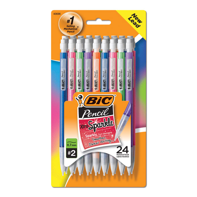BIC Xtra-Sparkle Mechanical Pencil Value Pack, 0.7 mm, HB (#2), Black Lead, Assorted Barrel Colors, 24/Pack (BICMPLP241) Pack of 24