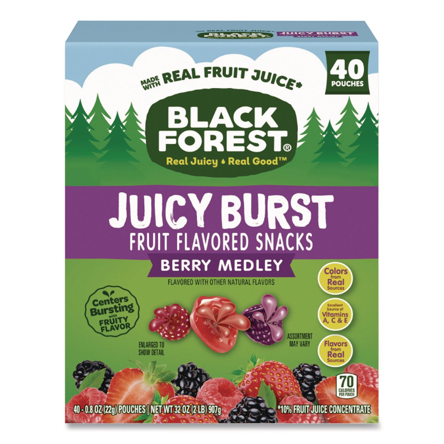 Black Forest Juicy Burst Fruit Flavored Snack, Berry Medley, 32 oz, 40/Box (BLFFER02067) Box of 40