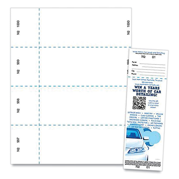 Blanks/USA Jumbo Micro-Perforated Event/Raffle Ticket, 90 lb Index Weight, 8.5 x 11, White, 4 Tickets/Sheet, 250 Sheets/Pack (BLA10X9WH) Each