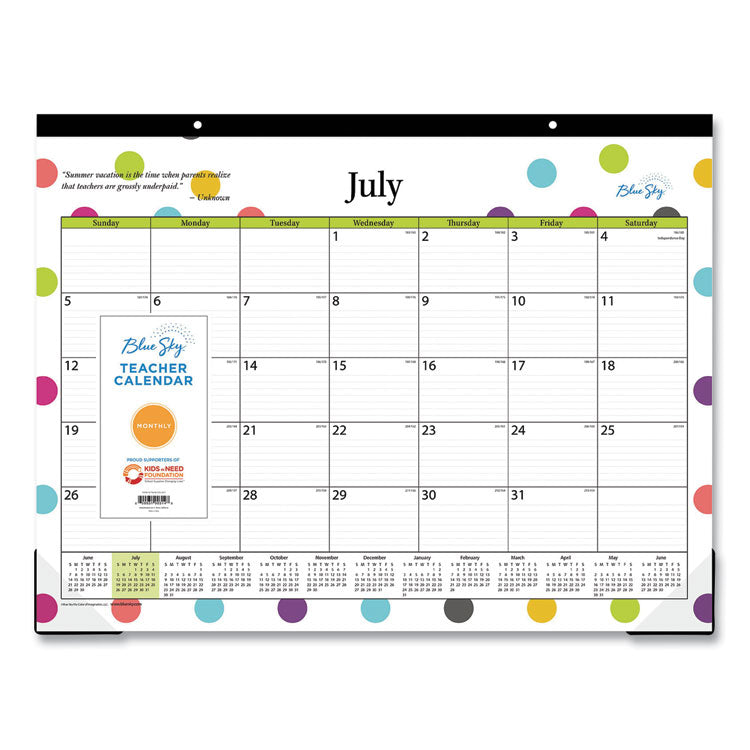Blue Sky Teacher Dots Academic Desk Pad, 22 x 17, Black Binding, Clear Corners, 12-Month (July to June): 2025 to 2026 (BLS105496) Each