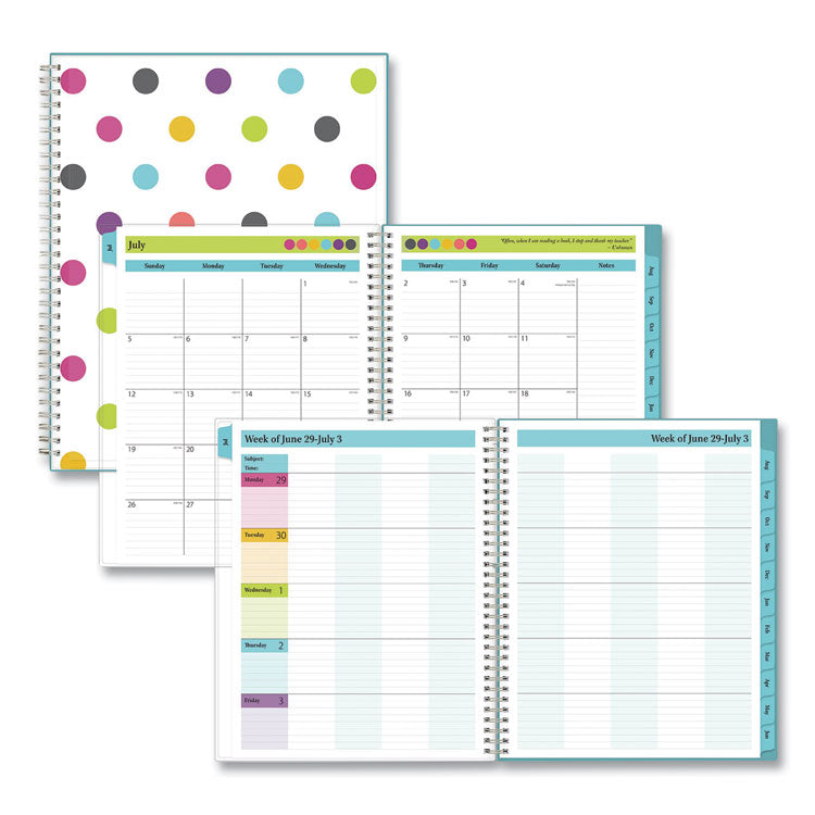 Blue Sky Teacher Dots CYO Cover Weekly/Monthly Lesson Planner, 9 Classes, Multicolor Cover, 11 x 8.5, 12-Month (July-June), 2025-2026 (BLS100330) Each