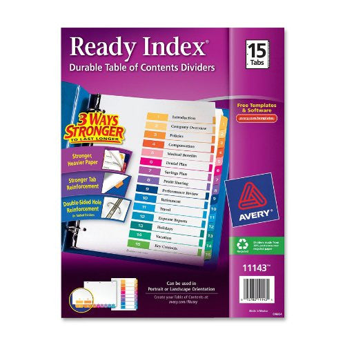 CUSTOMIZABLE INDEX 1-15 BINDER DIVIDER ASST 1 SET