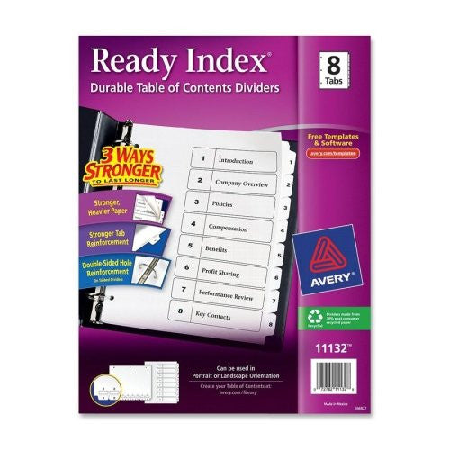 CUSTOMIZABLE INDEX 1-8 BINDER DIVIDERS WHITE 1 SET