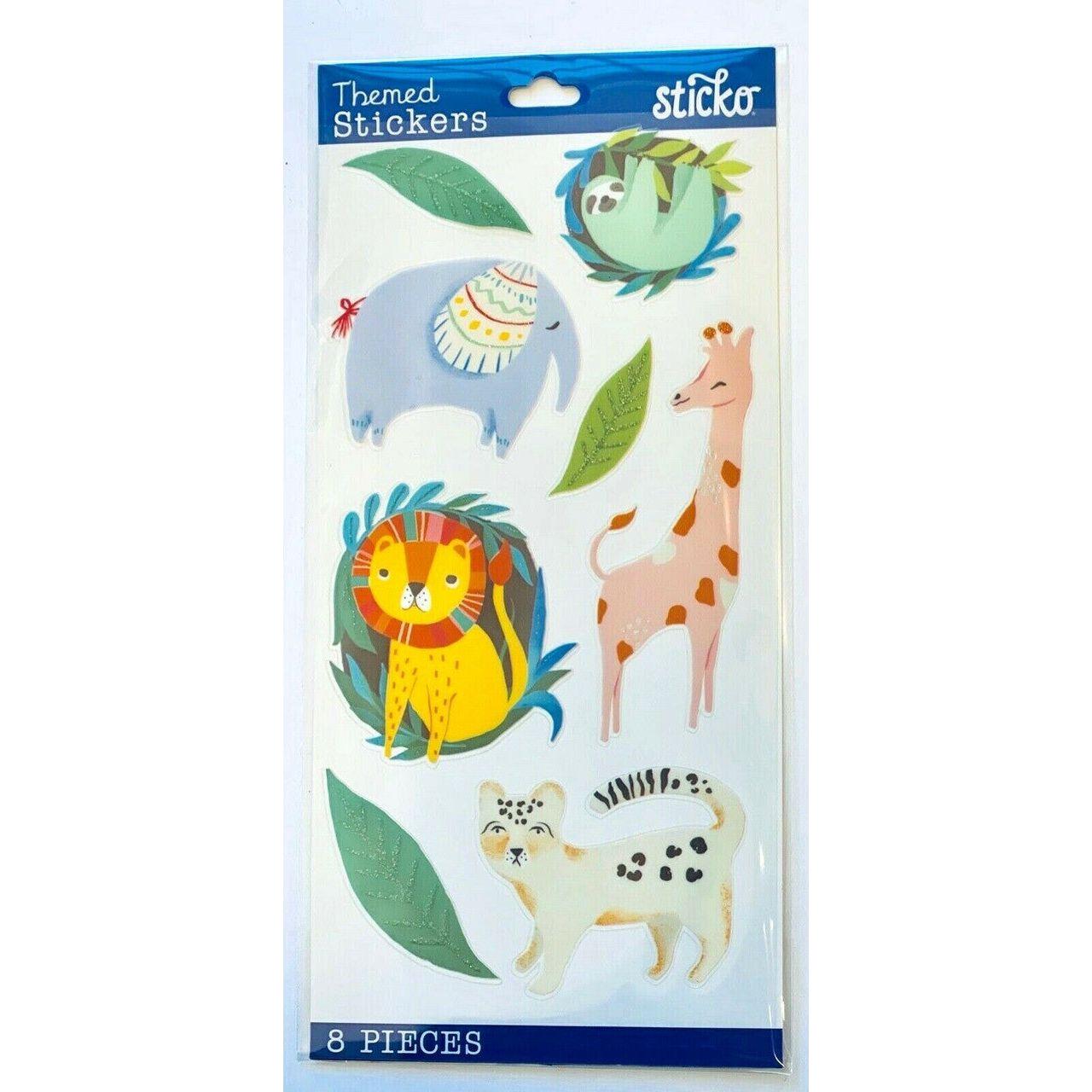 JUNGLE ANIMALS STICKER ACETATE WITH GLITTER 8PCS