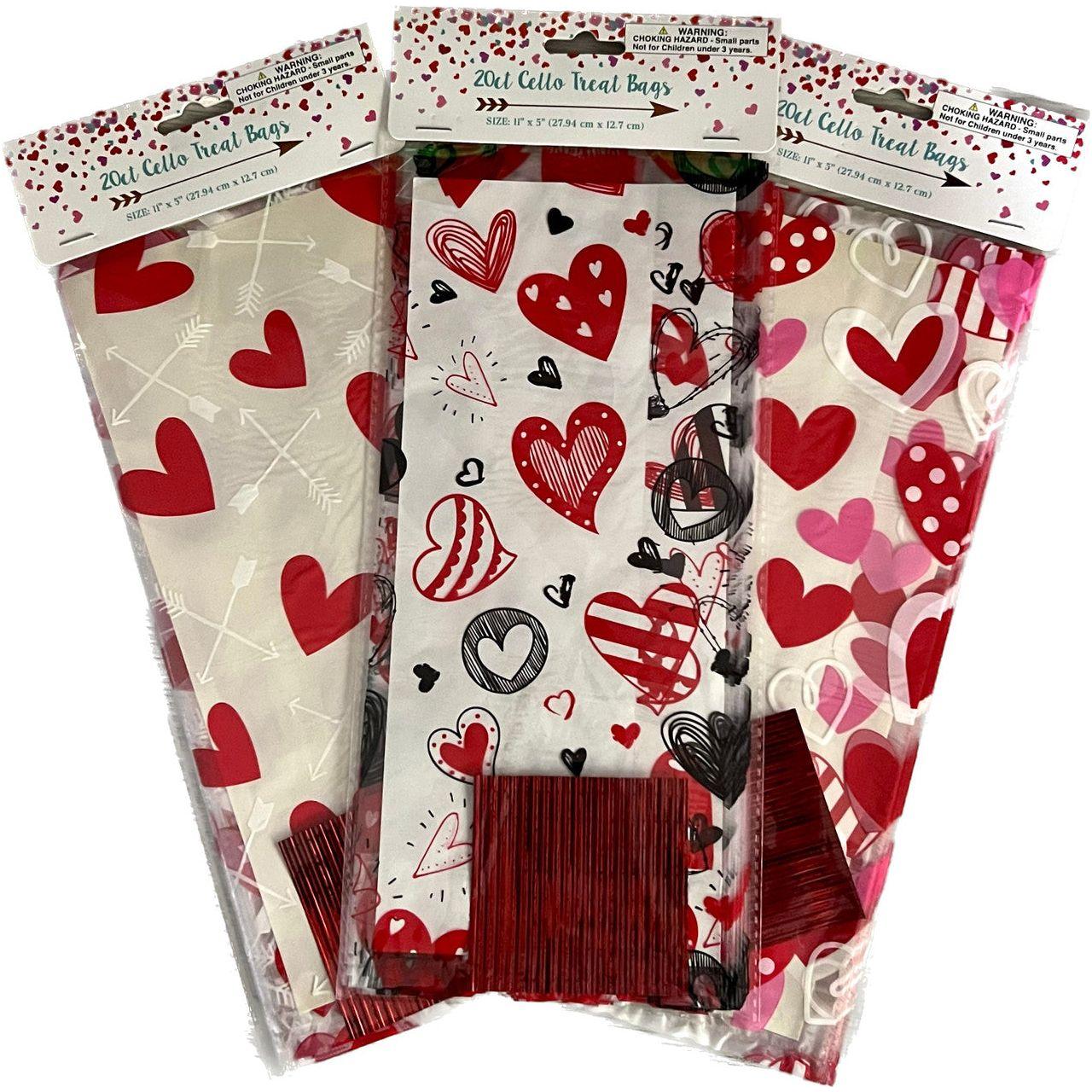 LOOT BAG CELLO VALENTINE ASST PRINT 20PCSWHITE ARROW