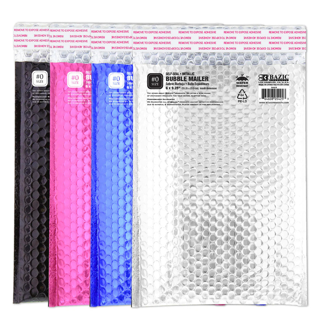 METALLIC POLY BUBBLE MAILER SELF SEAL 6" X 9.25"Blue