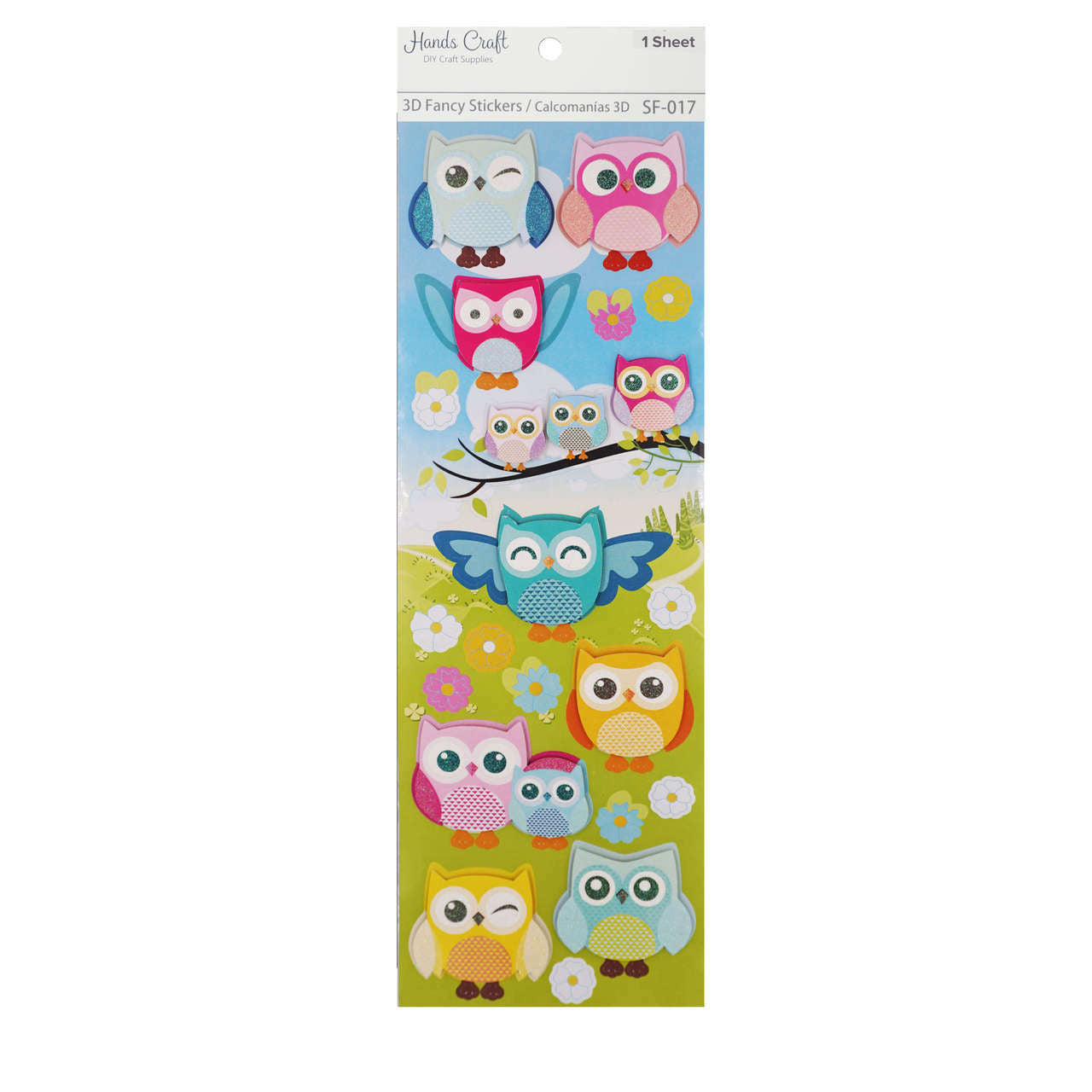 OWL AND FLOWER FAMILY 3D STICKER 16 PC