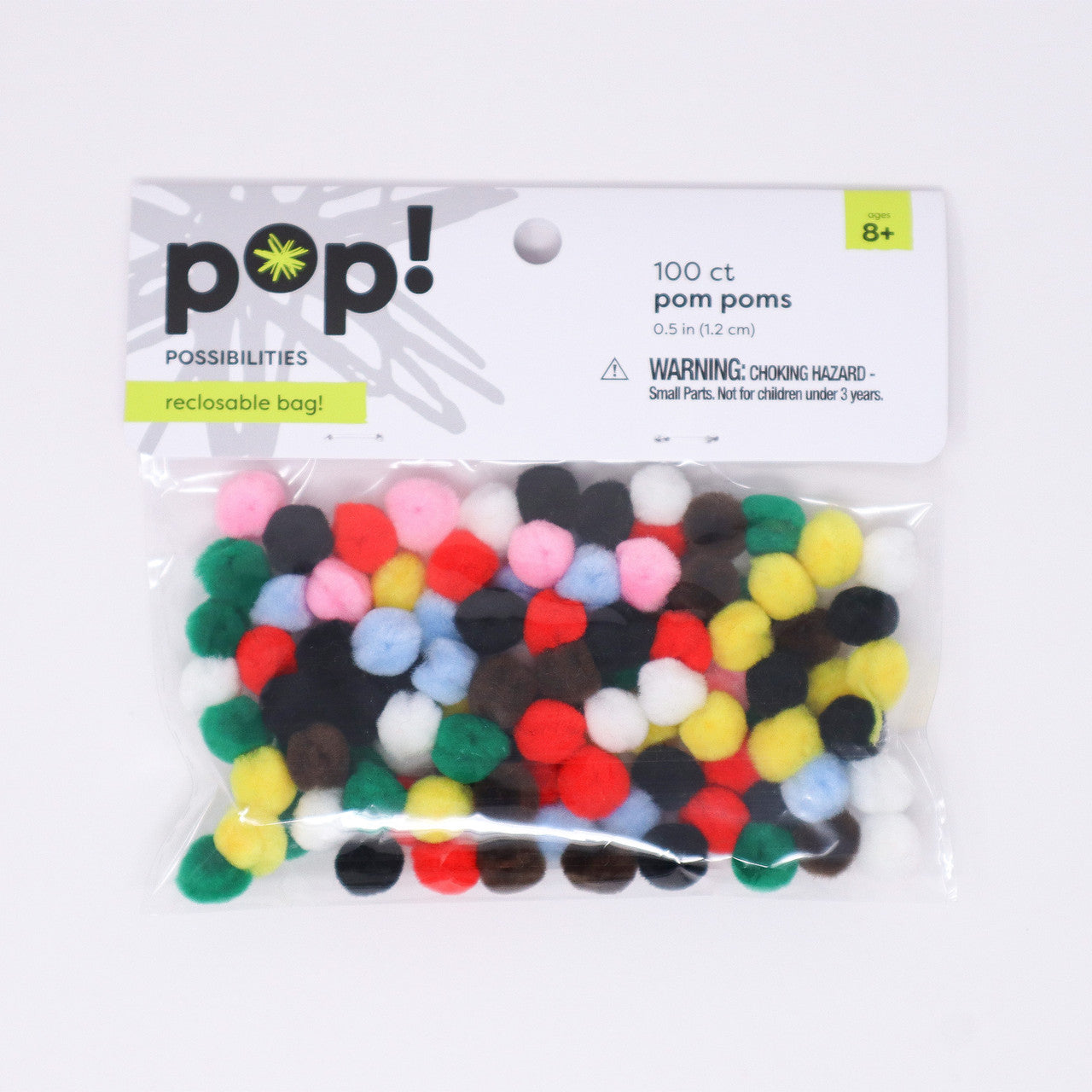 POMS MULTI COLORS .5IN 100PCS