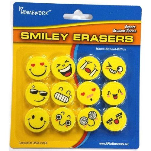 SMILEY FACE NOVELTY ERASERS PQ.12