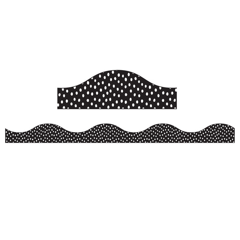 Ashley Magnetic Border White Messy Dots On Black, 1" x 12" (ASH 11425)