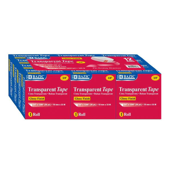 Bazic Transparent Tape Refill 3/4" X 1296" (12/Pack) (BAZ 907)