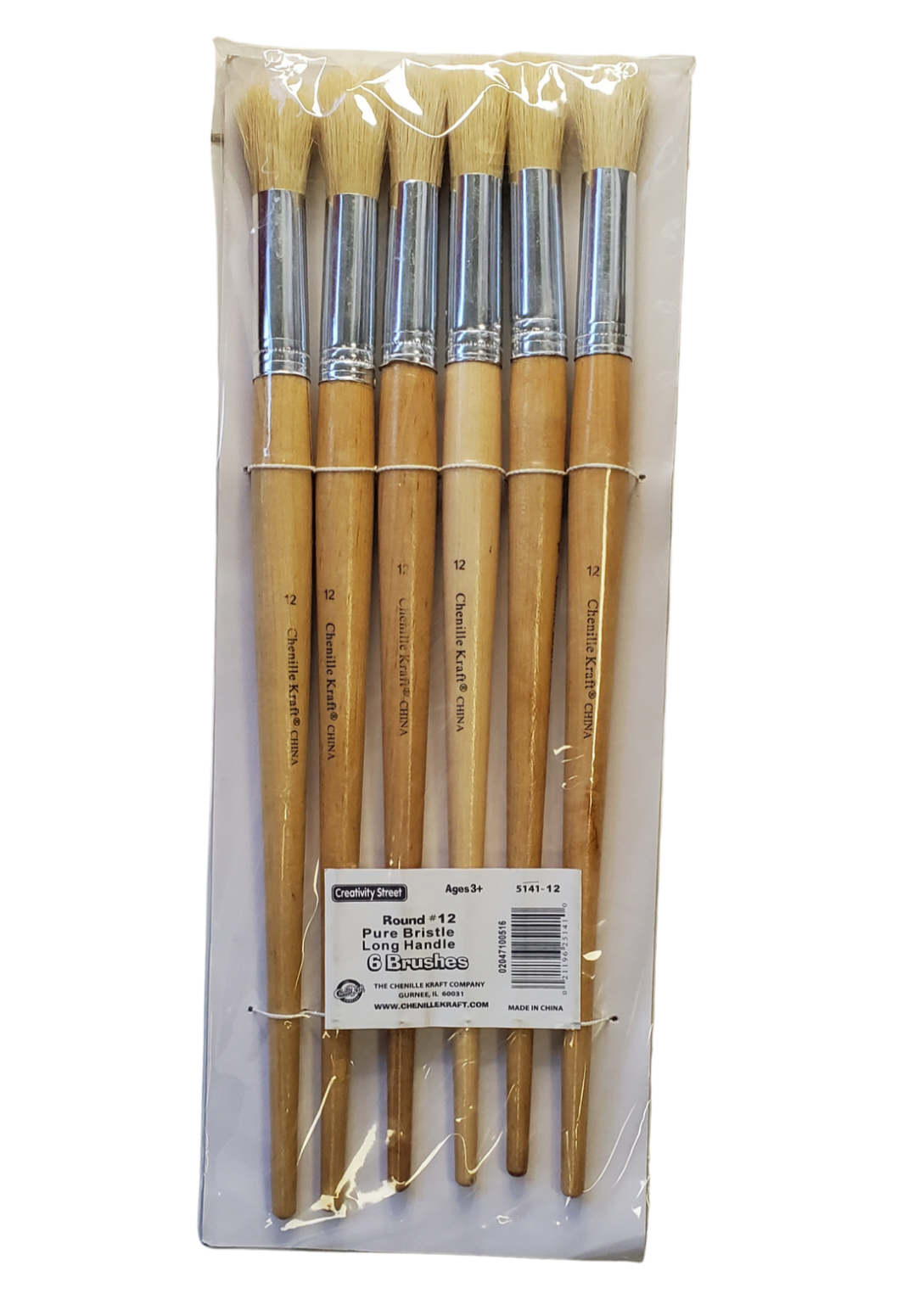 Creativity Street #12 Long Handle Pure Bristle Paint Brushes (PAC 5141)