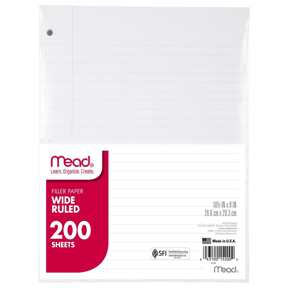 Mead Loose Leaf Filler Paper 200 ct WR (15200) Wide Ruled