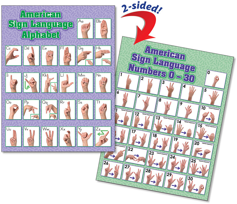 North Star Quick Flip 2-Sided Poster American Sign Language Alphabet & Number 0-30 (NS 3319)