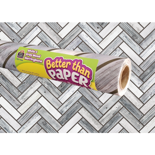 Teacher Created White & Gray Wood Herringbone Better Than Paper Bulletin Board Roll (TCR77044)