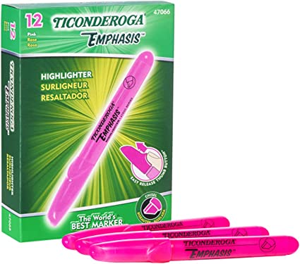 Ticonderoga Emphasis Fluorescent Highlighters, Desk Style, Chisel Tip, Pink, 12-Pack (X 47066)