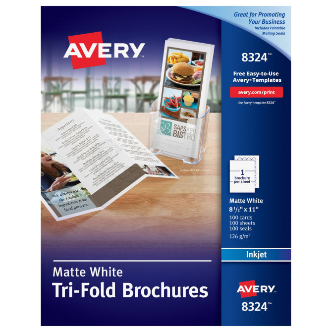 Avery Tri-Fold Brochures, Matte, Two-Sided Printing, 8-1/2" x 11", 100 Brochures (8324)