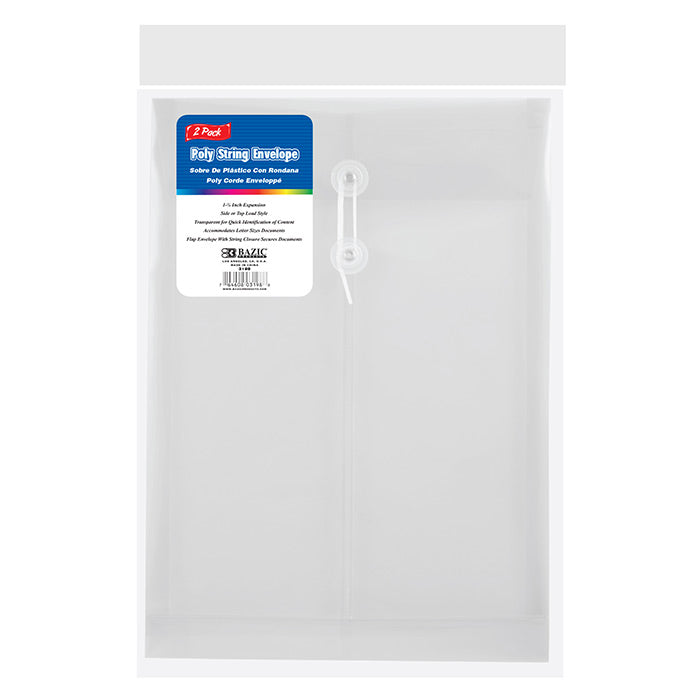 BAZIC CLEAR TOP/SIDE LOADING LETTER SIZE STRING ENVELOPE (2/PACK)