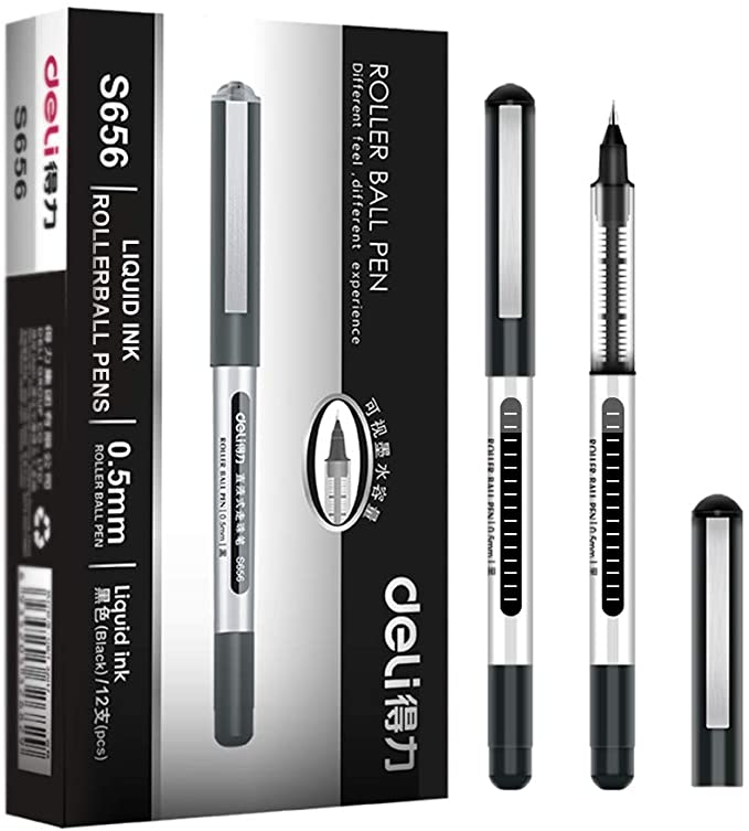DELI ROLLER BALL PEN - 0.5mm - BLACK