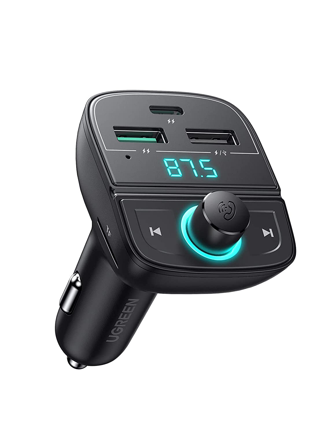UGREEN BLUETOOTH CAR CHARGER (5.0   PD   QC 3.0   USB FLASH DRIVE   TF) (BLACK)