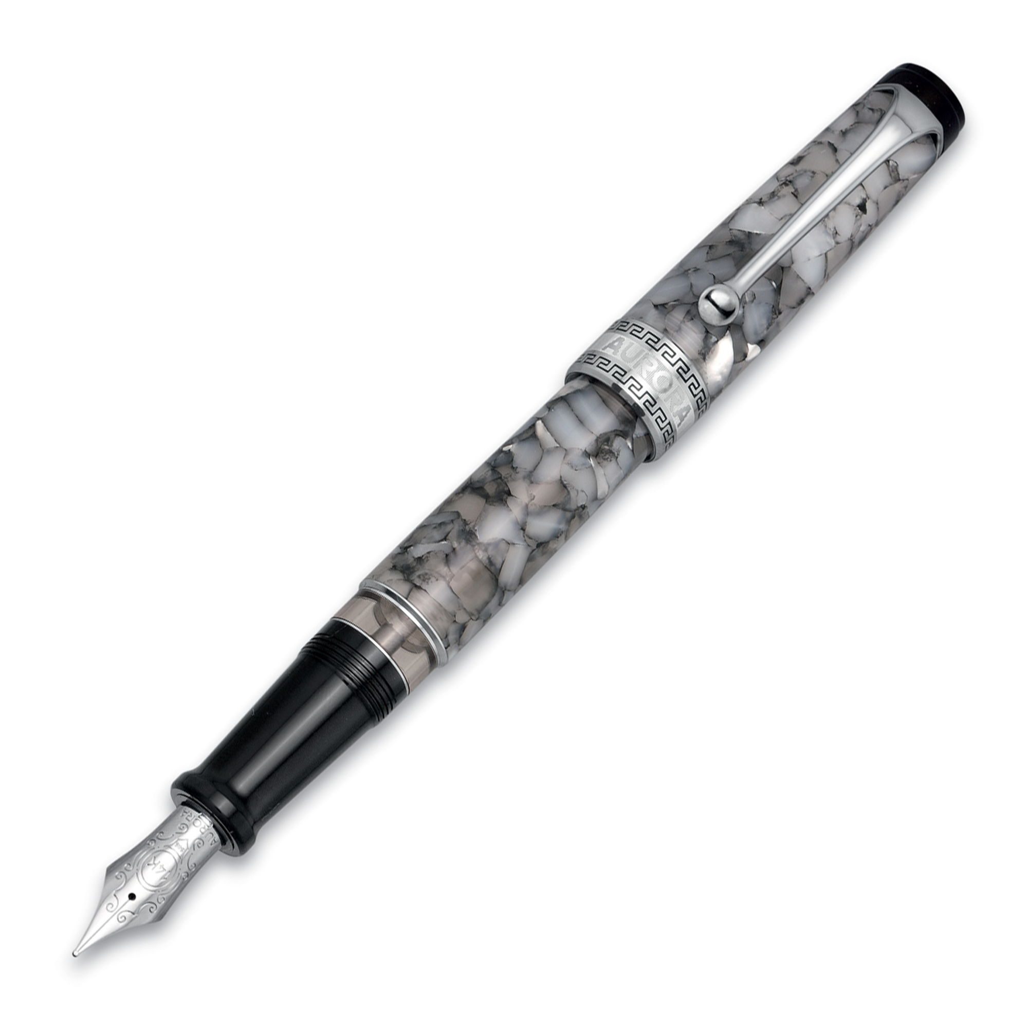 Aurora Optima Auroloide Fountain Pen - Nero Perla - Chrome TrimExtra-Fine