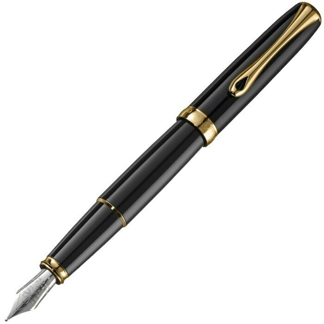 Diplomat Excellence A2 Fountain Pen - Black Lacquer with Gold TrimExtra-Fine