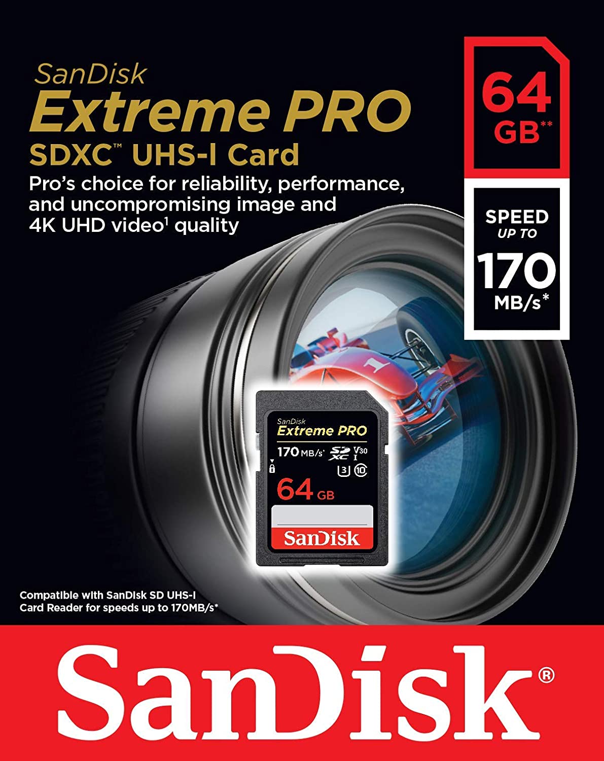 SanDisk Secure Digital Extreme PRO 64GB SDXC UHS-I Card  200 Mb/s C10,U3,V30