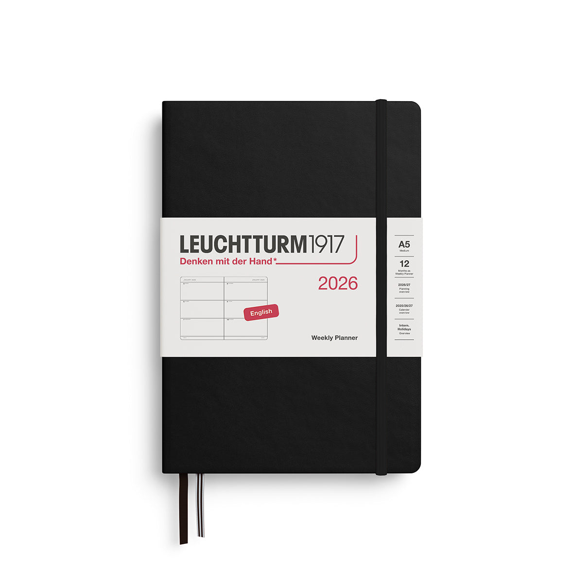 Leuchtturm1917 2026 A5 Hardcover Weekly Planner - Black