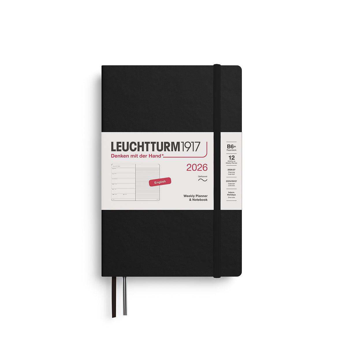 Leuchtturm1917 2026 B6  Softcover Paperback Weekly Planner and Notebook - Black