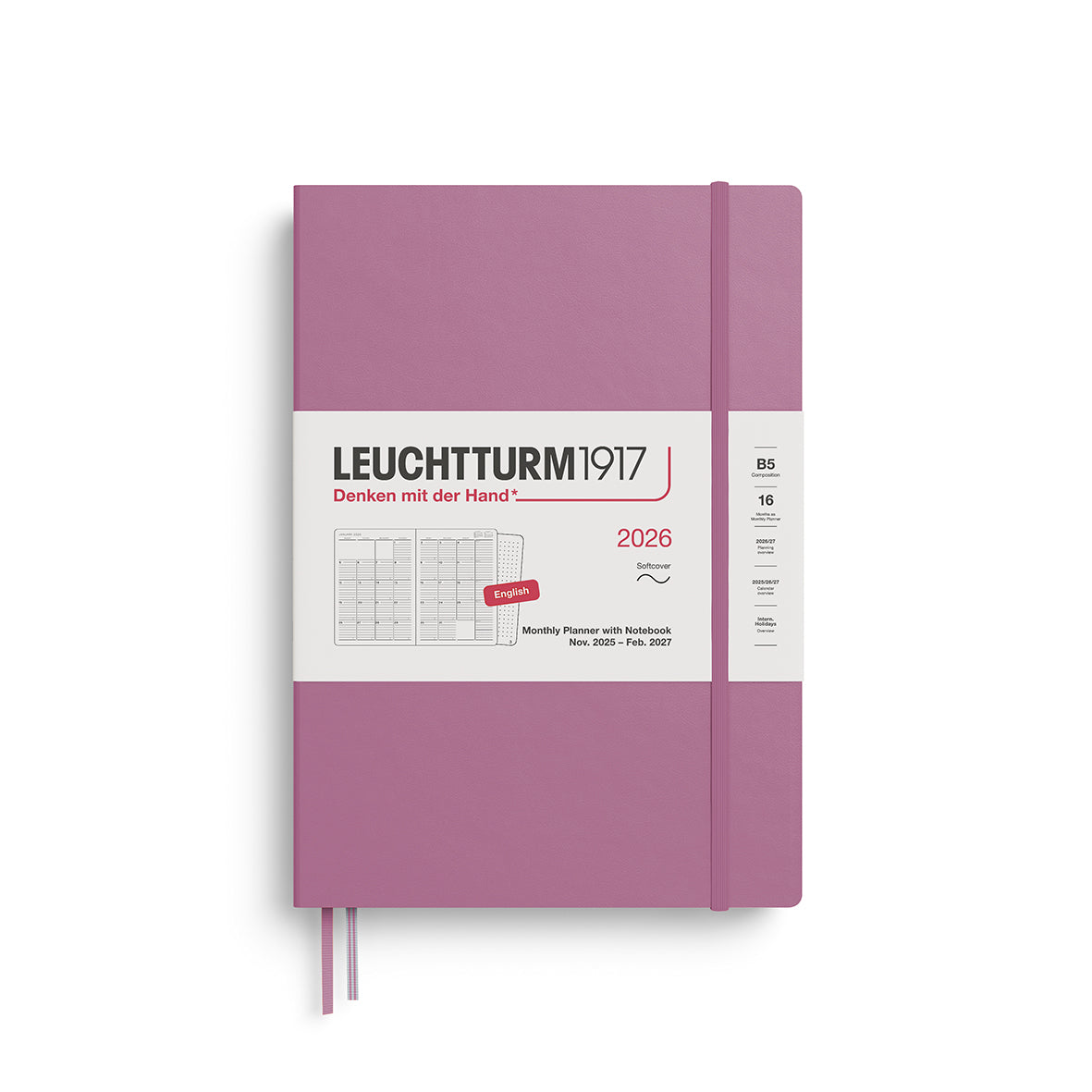 Leuchtturm1917 2026 Composition B5 Monthly Planner with Notebook - Dusty Rose