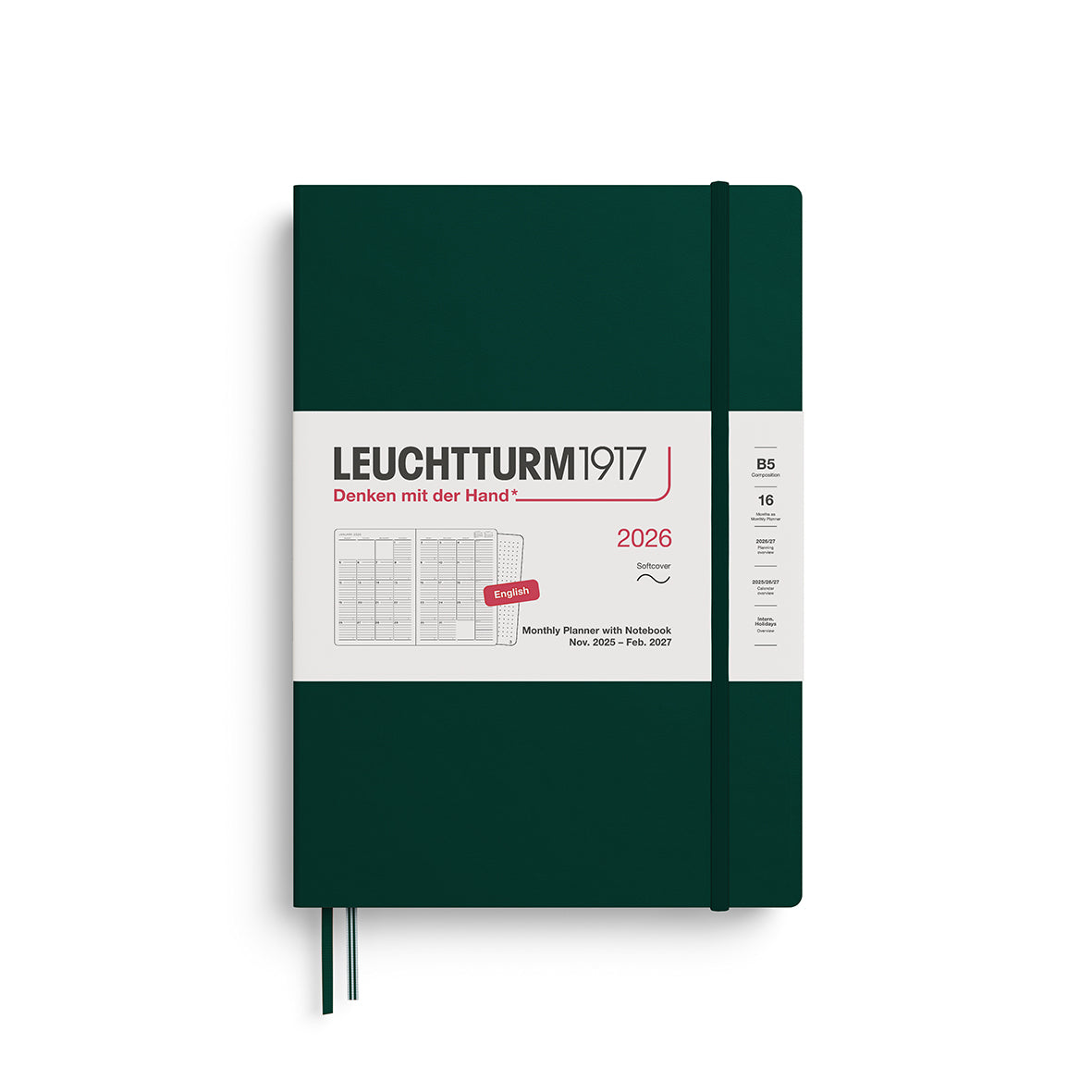 Leuchtturm1917 2026 Composition B5 Monthly Planner with Notebook - Forest Green