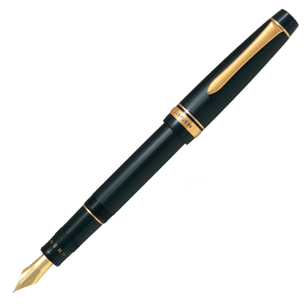 Pilot Justus 95 Fountain Pen - Black with Gold TrimFine