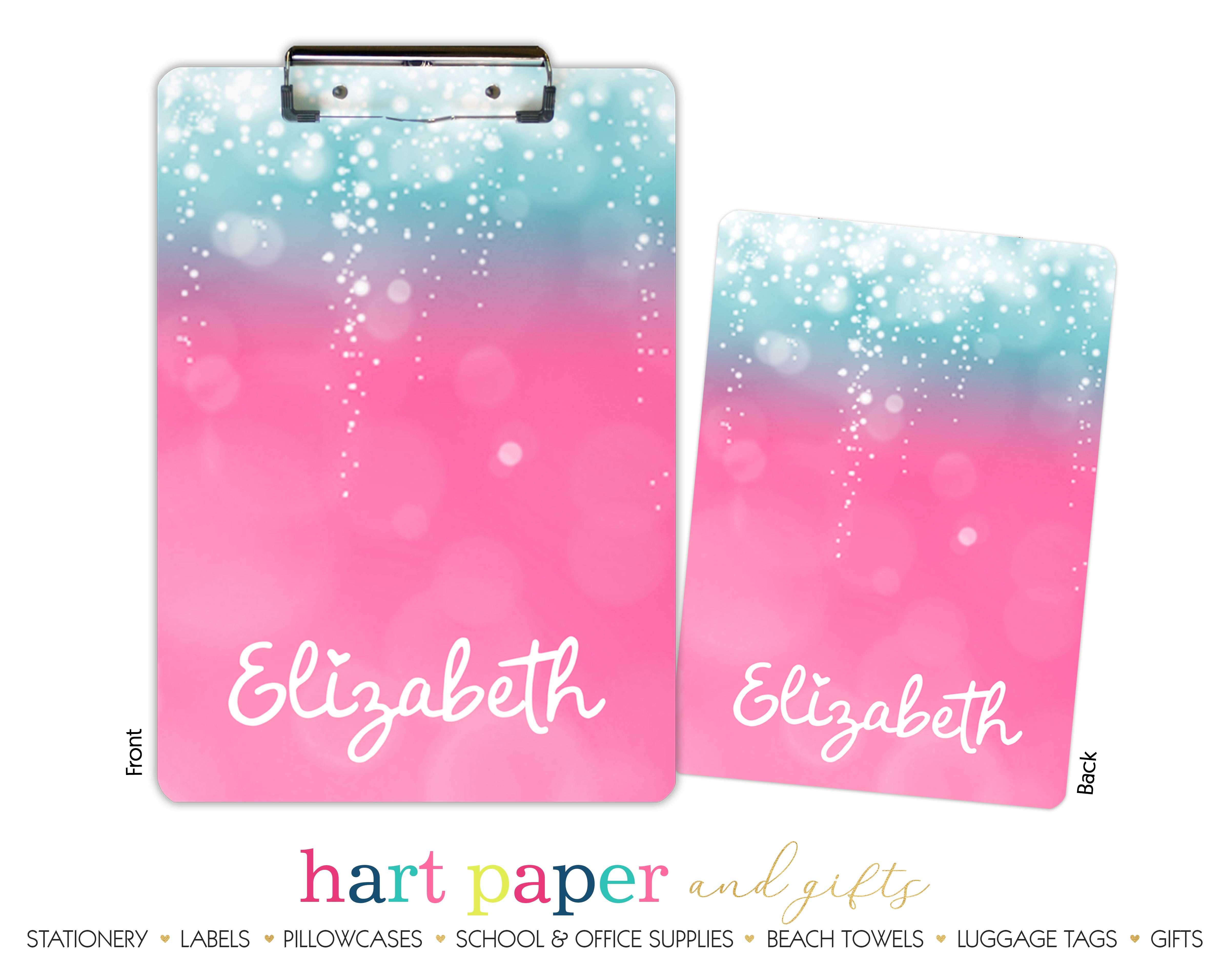 Pink Teal Sparkle Personalized Custom Clipboard  School Office Supplies2 Sided Clipboard - Printing on Both Sides