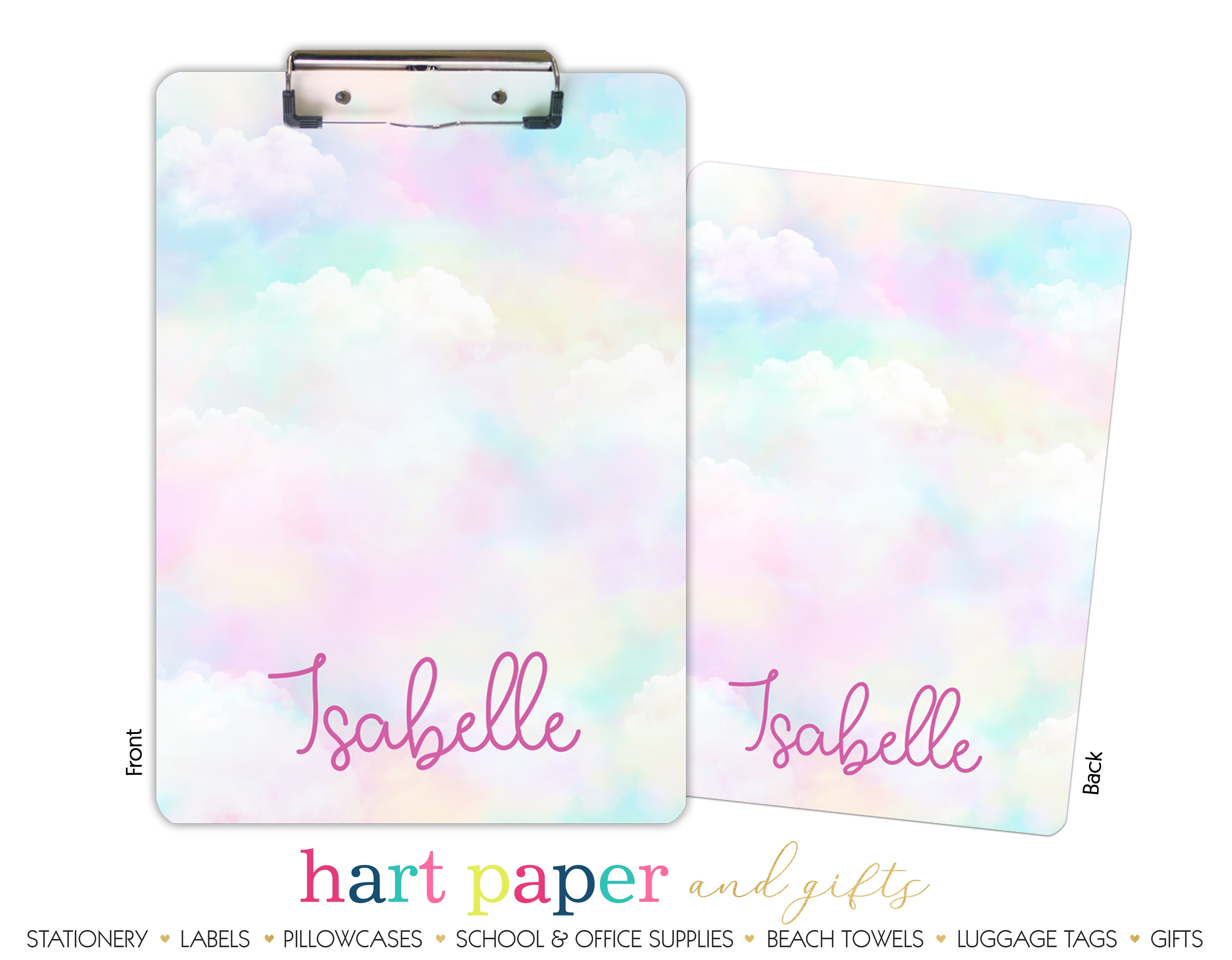 Rainbow Clouds Personalized Custom Clipboard  School Office Supplies2 Sided Clipboard - Printing on Both Sides