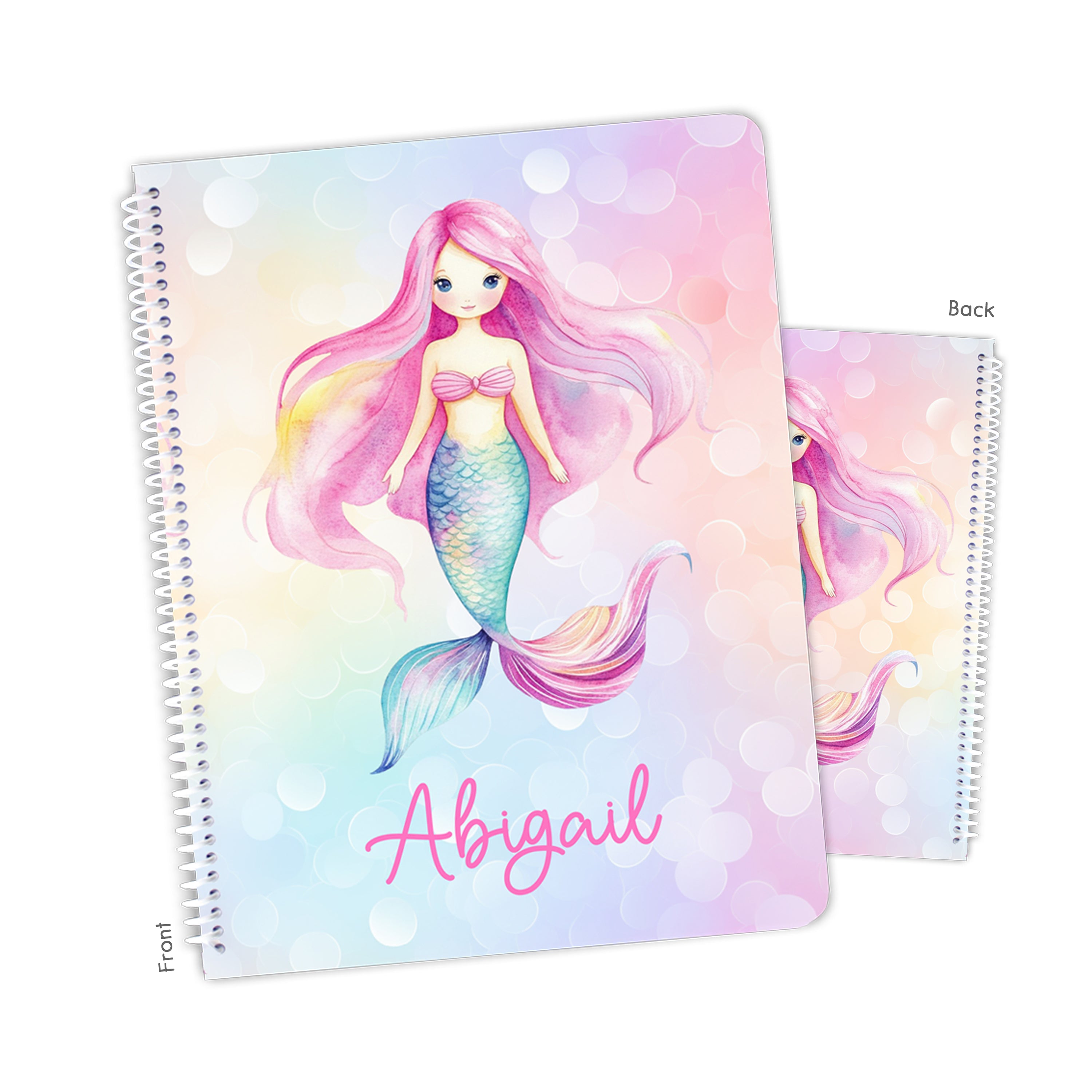 Rainbow Mermaid Personalized Custom Notebook or Sketchbook  School Office SuppliesNotebook (wide ruled, lined pages)