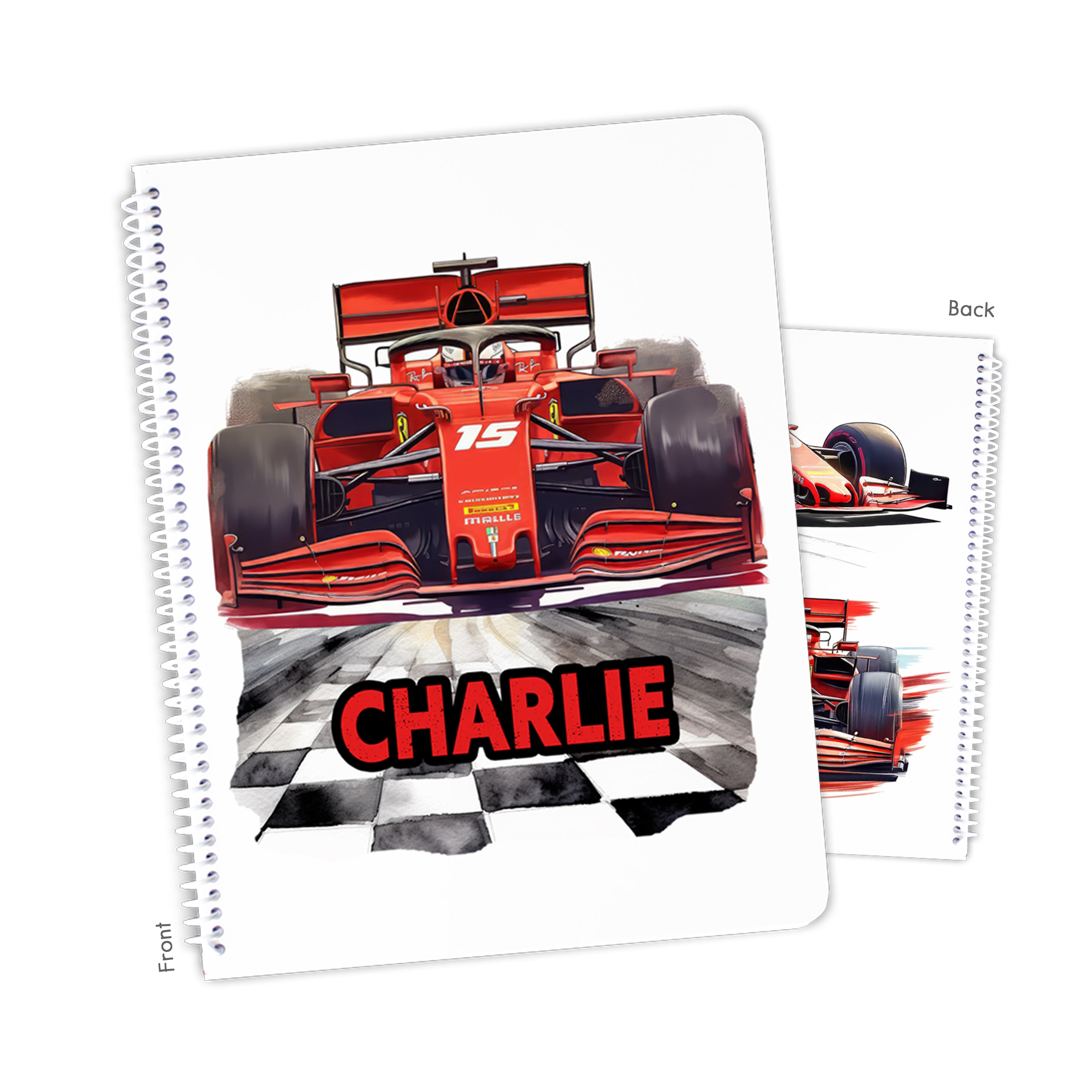 Red Race Car Personalized Custom Notebook or Sketchbook  School Office SuppliesNotebook (wide ruled, lined pages)